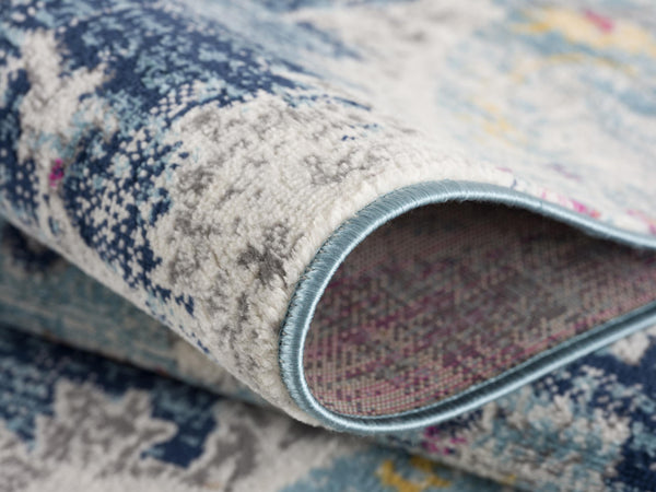 Homeroots 5' Blue And Gray Oriental Distressed Round Rug  Polypropylene 524885