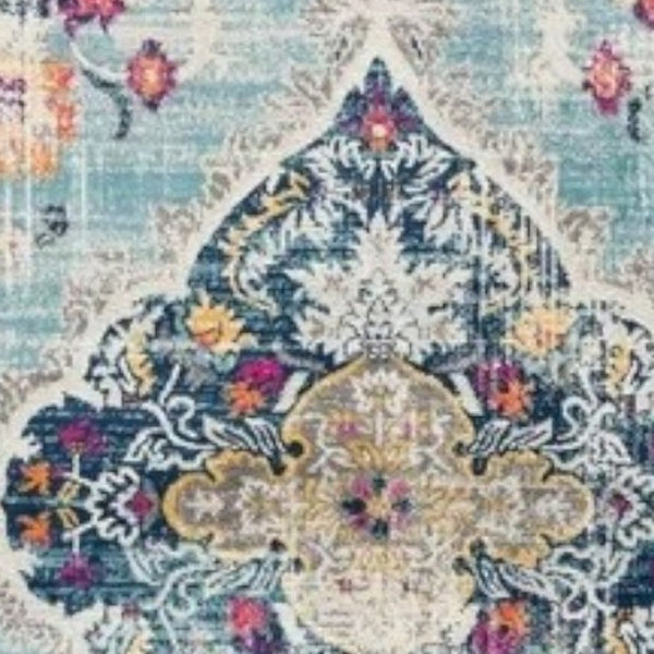 Homeroots 5' Blue And Gray Oriental Distressed Round Rug  Polypropylene 524885