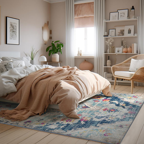 Homeroots 5' Blue And Gray Oriental Distressed Round Rug  Polypropylene 524885