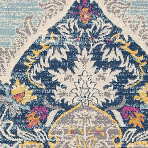 HomeRoots 8' Blue and Beige Oriental Area Rug - Washable, Non-Skid, Stylish Design for Living Spaces, Durable Quality 8' Round Round 524886