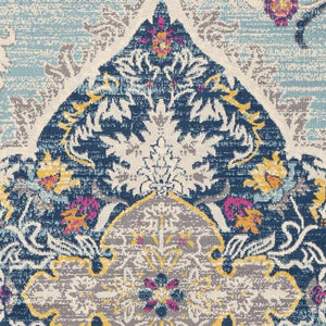 HomeRoots 8' Blue and Beige Oriental Area Rug - Washable, Non-Skid, Stylish Design for Living Spaces, Durable Quality 8' Round Round 524886