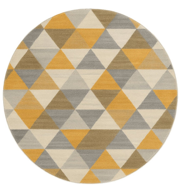 HomeRoots 8' Yellow Geometric Washable Area Rug - Non-Skid Durability for Modern Living Rooms & Bedrooms 8' Round 524888