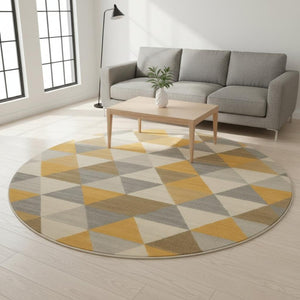 HomeRoots 8' Yellow Geometric Washable Area Rug - Non-Skid Durability for Modern Living Rooms & Bedrooms 8' Round 524888