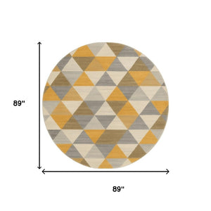 HomeRoots 8' Yellow Geometric Washable Area Rug - Non-Skid Durability for Modern Living Rooms & Bedrooms 8' Round 524888