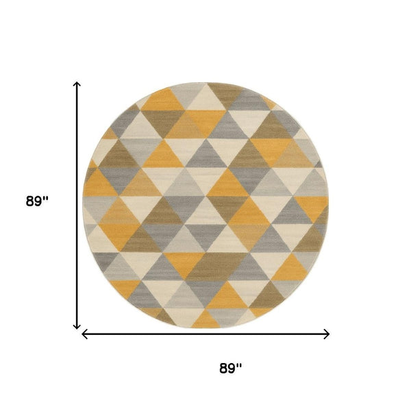 HomeRoots 8' Yellow Geometric Washable Area Rug - Non-Skid Durability for Modern Living Rooms & Bedrooms 8' Round 524888