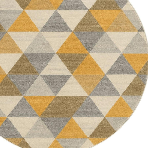 HomeRoots 8' Yellow Geometric Washable Area Rug - Non-Skid Durability for Modern Living Rooms & Bedrooms 8' Round 524888