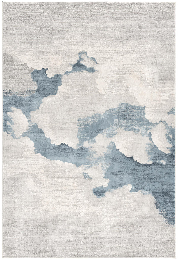 Homeroots 13' Runner Blue And Gray Abstract Washable Non Skid Area Rug  Polyester 524890