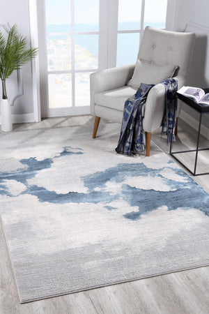 Homeroots 20' Runner Blue And Gray Abstract Washable Non Skid Area Rug  Polyester 524892
