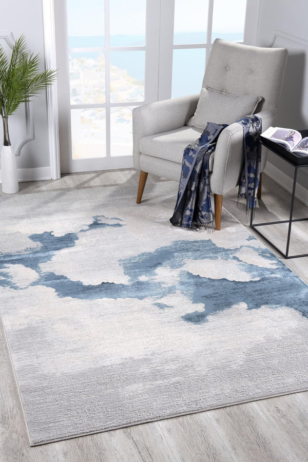 HomeRoots 10' Blue and Gray Abstract Washable Rug for Stylish Hallways, Durable Comfort, and Easy Maintenance 8' Runner 524893