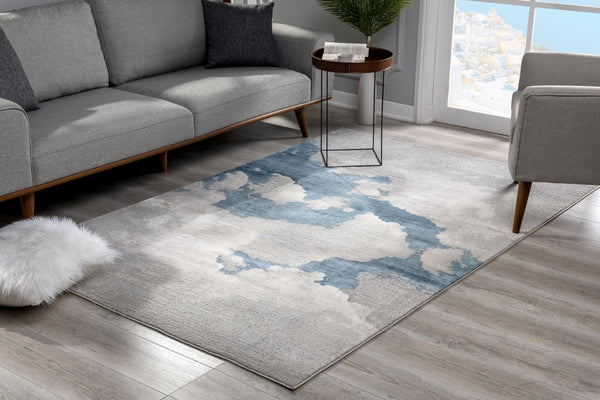 HomeRoots 10' Blue and Gray Abstract Washable Rug for Stylish Hallways, Durable Comfort, and Easy Maintenance 8' Runner 524893