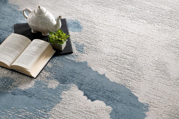 HomeRoots 10' Blue and Gray Abstract Washable Rug for Stylish Hallways, Durable Comfort, and Easy Maintenance 8' Runner 524893