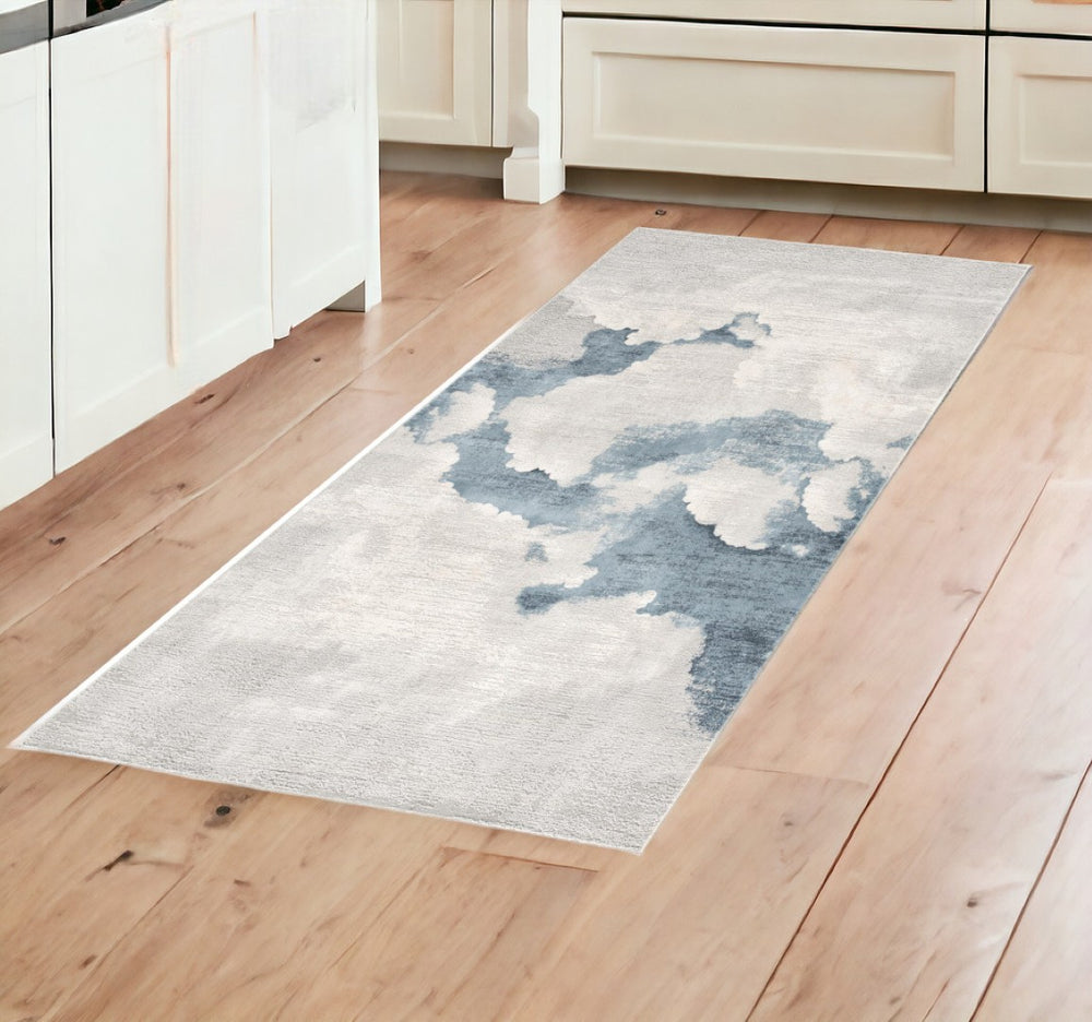 HomeRoots 10' Blue and Gray Abstract Washable Rug for Stylish Hallways, Durable Comfort, and Easy Maintenance 8' Runner 524893