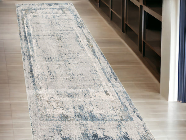 Homeroots 15' Runner Blue And Gray Abstract Washable Non Skid Area Rug  Polyester 524896