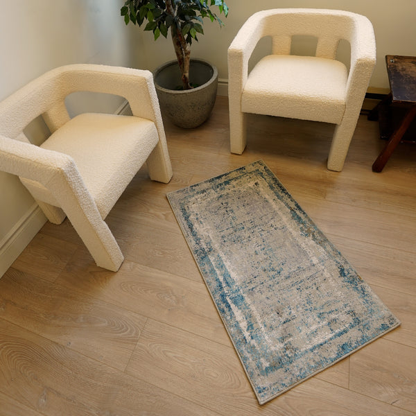 Homeroots 15' Runner Blue And Gray Abstract Washable Non Skid Area Rug  Polyester 524896