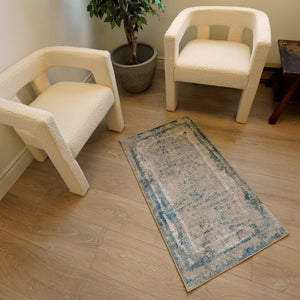 Homeroots 20' Runner Blue And Gray Abstract Washable Non Skid Area Rug  Polyester 524897