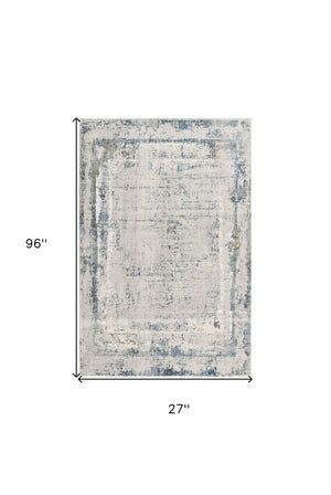 HomeRoots 10' Blue and Gray Abstract Washable Rug - Durable, Stylish Design for Modern Spaces and Easy Care 8' Runner 524898