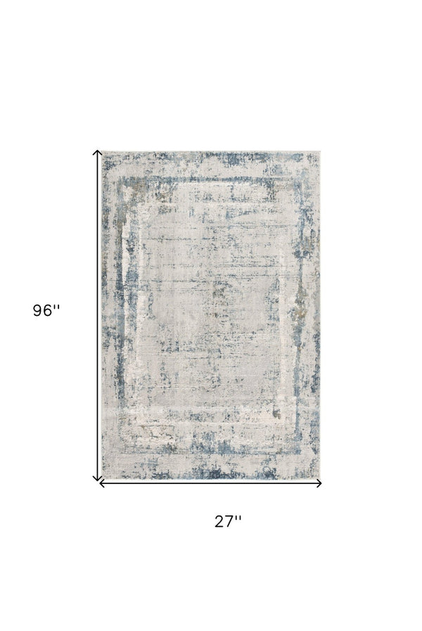 HomeRoots 10' Blue and Gray Abstract Washable Rug - Durable, Stylish Design for Modern Spaces and Easy Care 8' Runner 524898