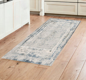 HomeRoots 10' Blue and Gray Abstract Washable Rug - Durable, Stylish Design for Modern Spaces and Easy Care 8' Runner 524898
