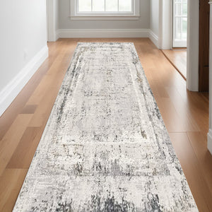 Homeroots 10' Gray And Ivory Abstract Distressed Runner Rug  Polyester 524899