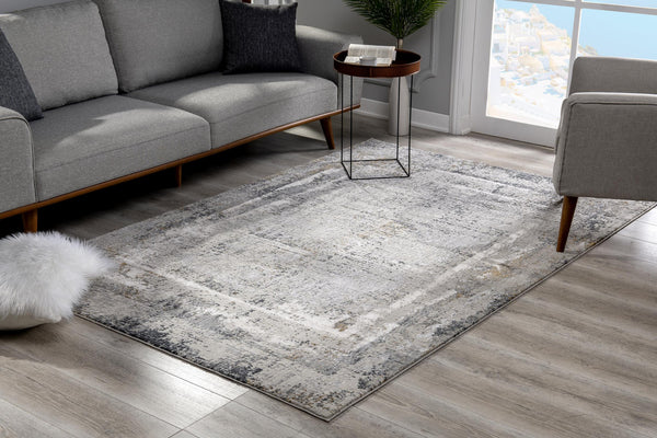 Homeroots 10' Gray And Ivory Abstract Distressed Runner Rug  Polyester 524899