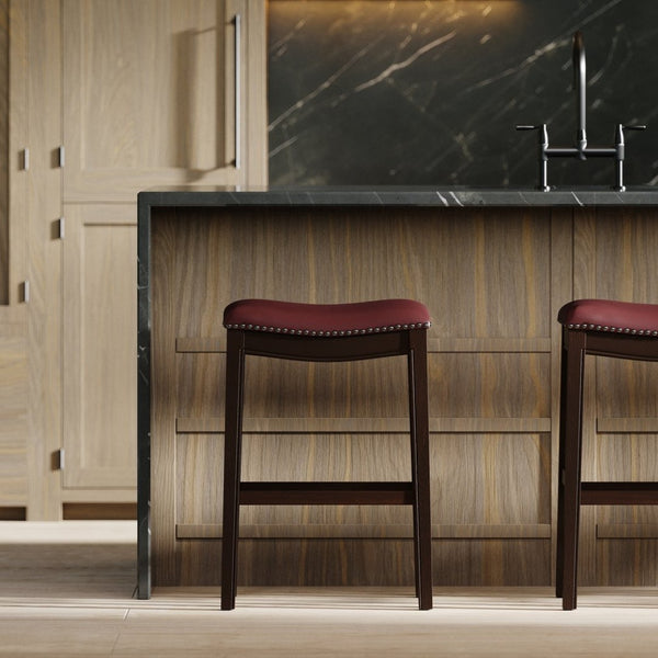 English Elm 31in. Hardwood Barstool Nailhead Faux Leather Seat Club Style Kitchen Island Seating Red B2751P436415