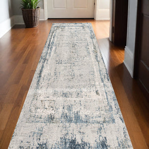 Homeroots 13' Gray And Ivory Abstract Distressed Runner Rug  Polyester 524900