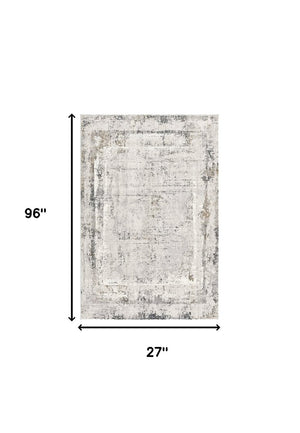 HomeRoots 8' Gray and Ivory Abstract Distressed Runner Rug – Stylish, Durable, and Perfect for High-Traffic Spaces! 524903