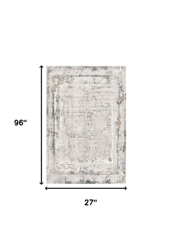 HomeRoots 8' Gray and Ivory Abstract Distressed Runner Rug – Stylish, Durable, and Perfect for High-Traffic Spaces! 524903