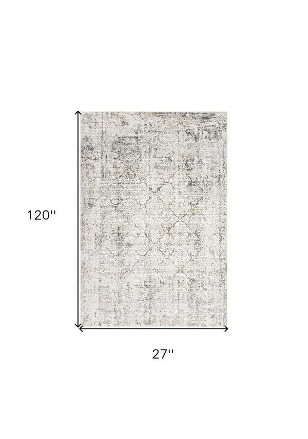 Homeroots 10' Gray And Ivory Abstract Distressed Runner Rug  Polyester 524904