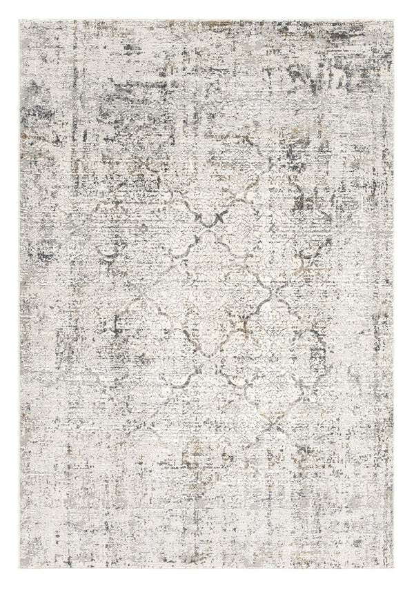 Homeroots 15' Gray And Ivory Damask Distressed Runner Rug  Polyester 524906