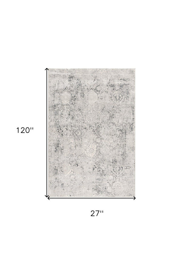 Homeroots 10' Gray And Ivory Oriental Distressed Runner Rug  Polyester 524909