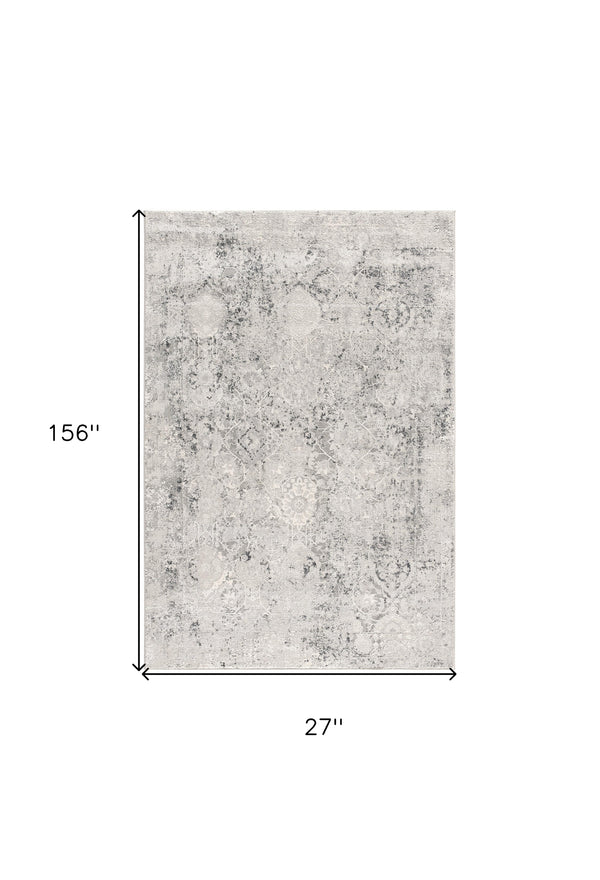 Homeroots 13' Gray And Ivory Oriental Distressed Runner Rug  Polyester 524910