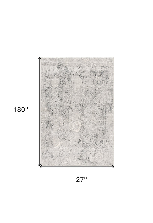 Homeroots 15' Gray And Ivory Oriental Distressed Runner Rug  Polyester 524911