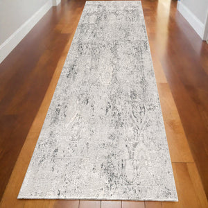 Homeroots 20' Gray And Ivory Oriental Distressed Runner Rug  Polyester 524912