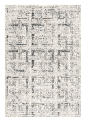 Homeroots 15' Ivory And Gray Geometric Distressed Runner Rug  Polyester 524916