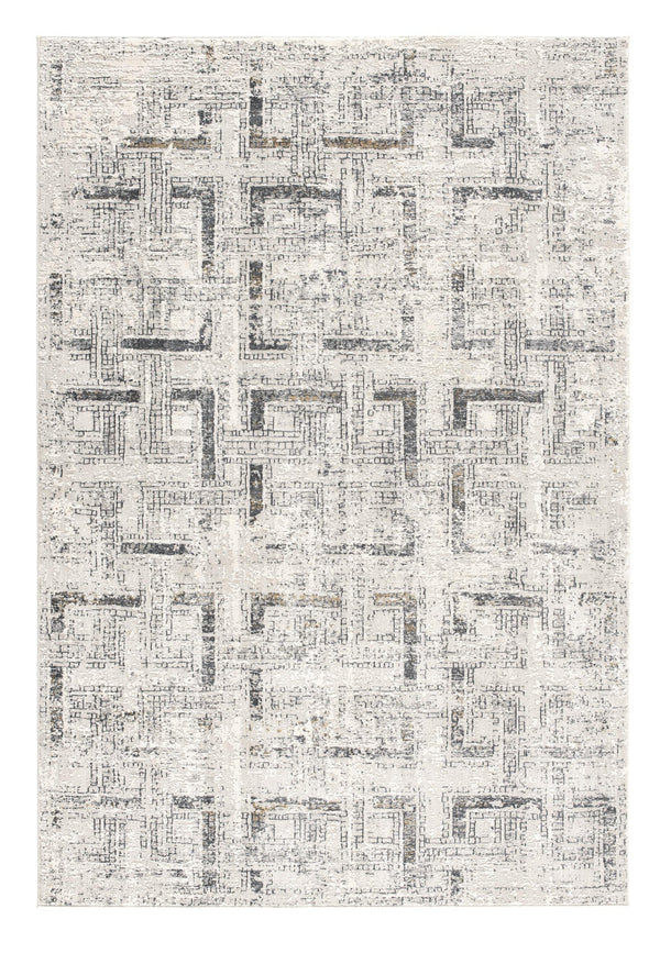 Homeroots 20' Ivory And Gray Geometric Distressed Runner Rug  Polyester 524917