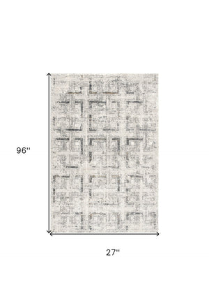HomeRoots 8' Ivory and Gray Geometric Runner Rug – Stylish, Washable, Durable for Hallways & Narrow Spaces 524918