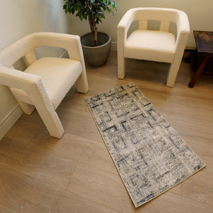 HomeRoots 8' Ivory and Gray Geometric Runner Rug – Stylish, Washable, Durable for Hallways & Narrow Spaces 524918