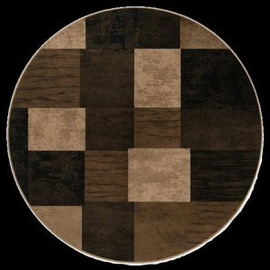 HomeRoots 5' Beige and Brown Geometric Distressed Round Rug – Soft, Durable, Stylish for Modern & Traditional Spaces 524920
