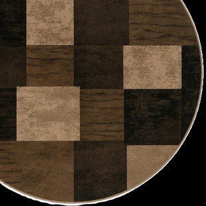 HomeRoots 5' Beige and Brown Geometric Distressed Round Rug – Soft, Durable, Stylish for Modern & Traditional Spaces 524920