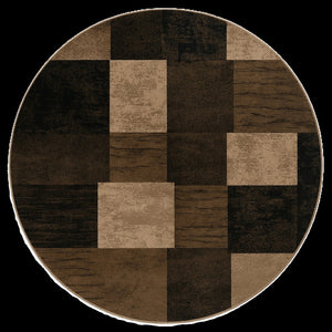 HomeRoots 5' Beige and Brown Geometric Distressed Round Rug – Soft, Durable, Stylish for Modern & Traditional Spaces 524920