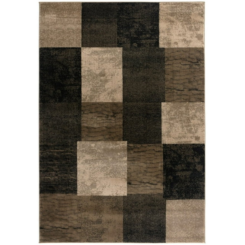 HomeRoots 7' Modern Geometric Area Rug in Brown, Black, and Tan - Washable, Plush, Durable for Cozy Spaces 524921