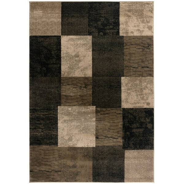 HomeRoots 7' Modern Geometric Area Rug in Brown, Black, and Tan - Washable, Plush, Durable for Cozy Spaces 524921