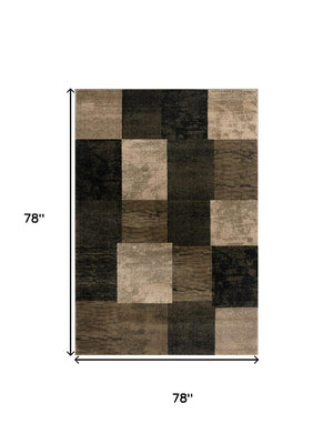 HomeRoots 7' Modern Geometric Area Rug in Brown, Black, and Tan - Washable, Plush, Durable for Cozy Spaces 524921