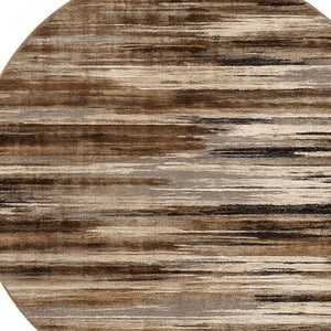 HomeRoots 5' Brown Round Abstract Area Rug - Stylish Geometric Design, Washable, Non-Skid, Durable & Versatile 524922