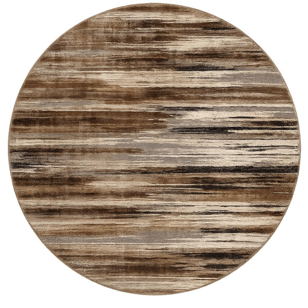 HomeRoots 5' Brown Round Abstract Area Rug - Stylish Geometric Design, Washable, Non-Skid, Durable & Versatile 524922