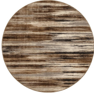 HomeRoots 5' Brown Round Abstract Area Rug - Stylish Geometric Design, Washable, Non-Skid, Durable & Versatile 524922