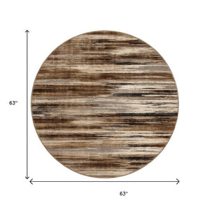 HomeRoots 5' Brown Round Abstract Area Rug - Stylish Geometric Design, Washable, Non-Skid, Durable & Versatile 524922