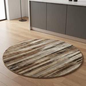 HomeRoots 5' Brown Round Abstract Area Rug - Stylish Geometric Design, Washable, Non-Skid, Durable & Versatile 524922
