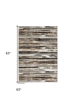 Homeroots 5' Brown Round Abstract Washable Non Skid Area Rug  Other Material 524922